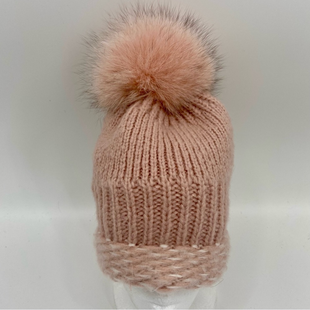 Kyi Kyi Canada Fox Fur Pom Pom Wool Fleece Lined Knit Winter Hat